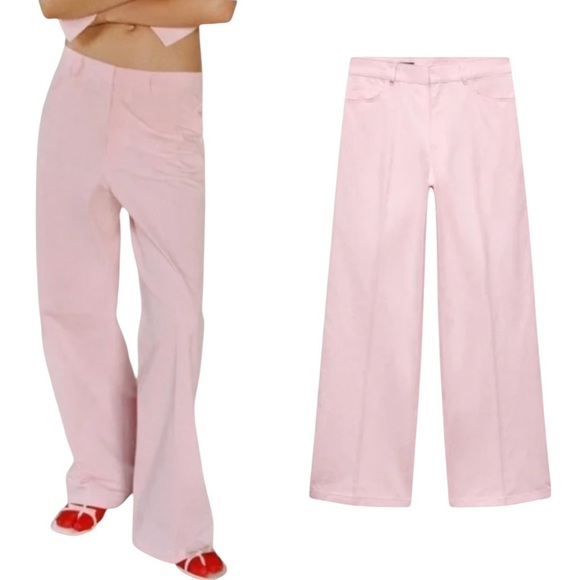 Zara Pants - NWT Zara Light Pink Straight Leg High Waist Baggy Trousers Pants - M